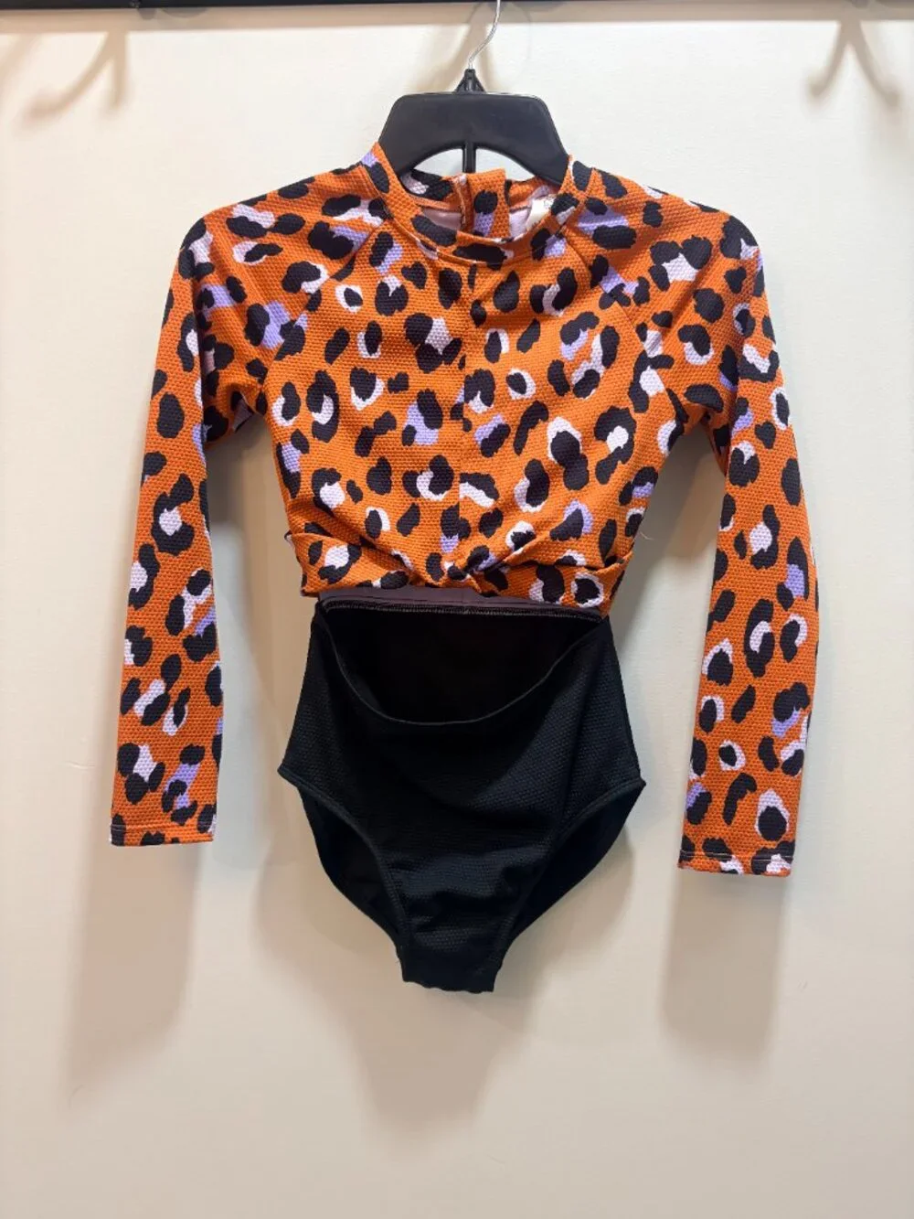 Art Class cheetah print one piece long sleeved swimsuit size girls Large 10/12